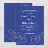 エレガントなブルーの結婚式招待状 | モダン 招待状 (正面/裏面)