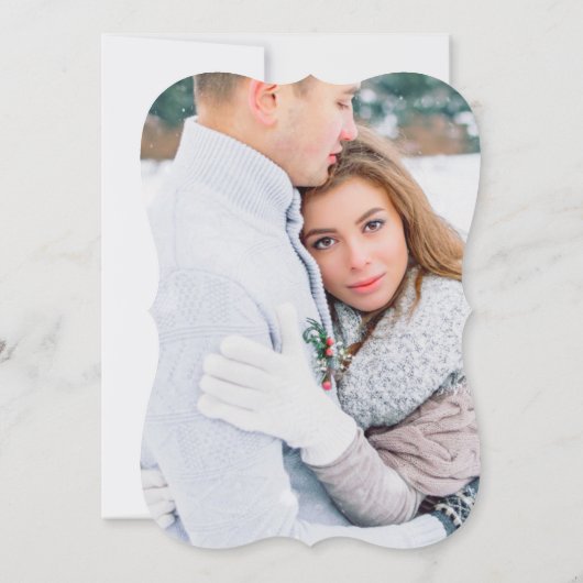 エレガントなブルーの花とカリグラフィーの写真 ウェディング 招待状 (裏面)