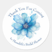 エレガントなブルーの花のウェディングシャワーの感謝を表す ラウンドシール (正面)