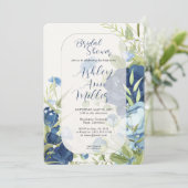 エレガントなブルーの花のウェディング ブライダルシャワー 招待状 (スタンド正面)