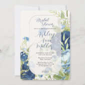 エレガントなブルーの花のウェディング ブライダルシャワー 招待状 (正面)
