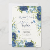 エレガントなブルーの花のウェディング ブライダルシャワー 招待状 (正面)