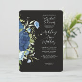 エレガントなブルーの花のウェディング ブライダルシャワー 招待状 (スタンド正面)