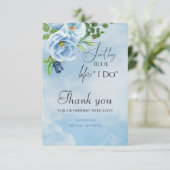 エレガントなブルーの花のブライダルシャワー サンキューカード (スタンド正面)