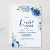 エレガントなブルーの花のプリンセスシャワー 招待状 (正面)