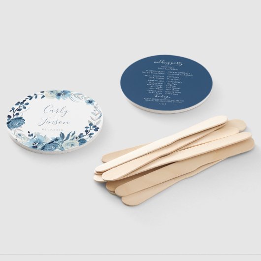 エレガントなブルーの花のリース ウェディングハンドファン ハンドファン (組立なし)