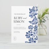 エレガントなブルーの花のヴィンテージ結婚式 招待状 (スタンド正面)