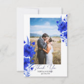 エレガントなブルーの花の写真 サンキューカード (正面)