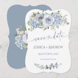 エレガントなブルーの花の結婚式のSave the Date 招待状
