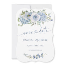 エレガントなブルーの花の結婚式のSave the Date