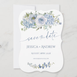 エレガントなブルーの花の結婚式のSave the Date 招待状