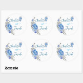 エレガントなブルーの花柄のウェディングシャワーシール ラウンドシール (シート)