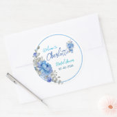エレガントなブルーの花柄のウェディングシャワーステッカー ラウンドシール (封筒)