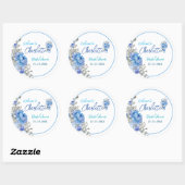 エレガントなブルーの花柄のウェディングシャワーステッカー ラウンドシール (シート)