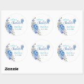 エレガントなブルーの花柄のウェディングシャワーステッカー ラウンドシール (シート)