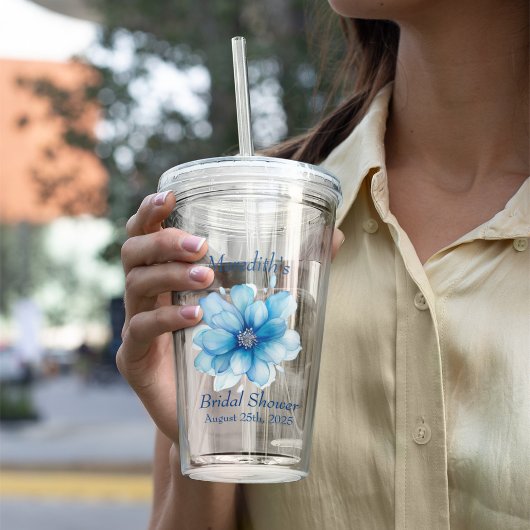 エレガントなブルーの花柄のブライズシャワー アクリルタンブラー