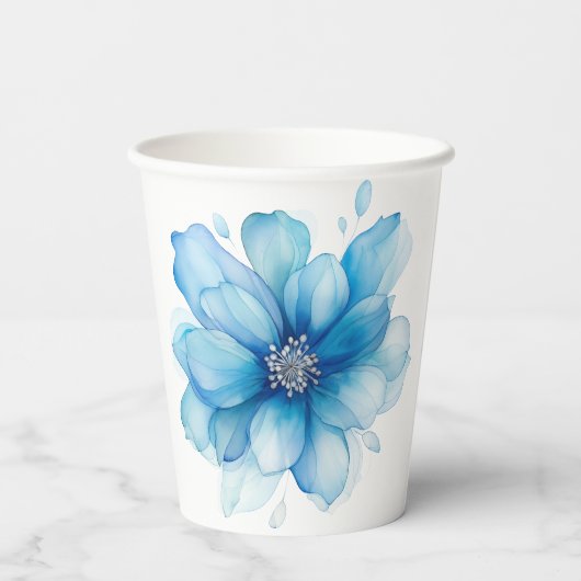 エレガントなブルーの花柄のブライズシャワー 紙コップ (裏面)
