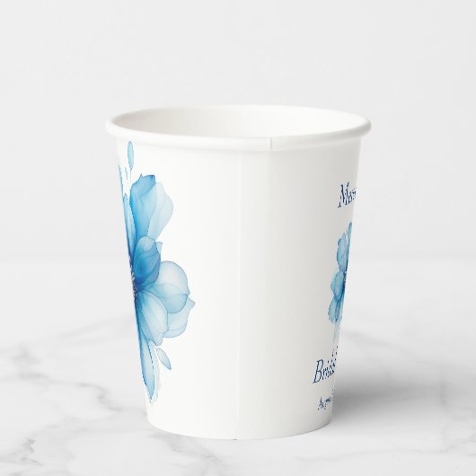 エレガントなブルーの花柄のブライズシャワー 紙コップ (右)