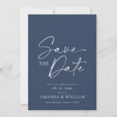 エレガントなブルーの花柄のSave the Dateカード セーブザデート (正面)