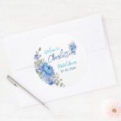 エレガントなブルーの花柄 ウェディングシャワー シール (封筒)