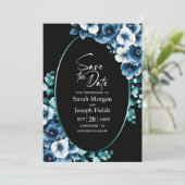 エレガントなブルーの花柄 ブラック オーバル 救いの日 招待状 (スタンド正面)
