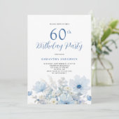 エレガントなブルーの花模様 60歳の誕生日パーティー 招待状 (スタンド正面)