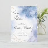 エレガントなブルーアゲートの結婚式 Save the Date 招待状 (スタンド正面)