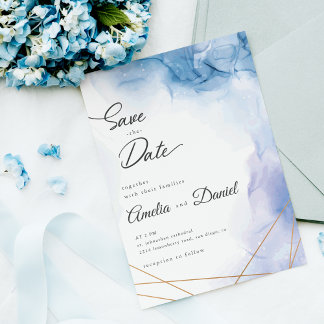 エレガントなブルーアゲートの結婚式 Save the Date 招待状