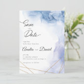 エレガントなブルーアゲートの結婚式 Save the Date 招待状 (スタンド正面)