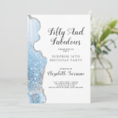 エレガントなブルーアゲートサプライズ 50歳の誕生日 招待状 (スタンド正面)