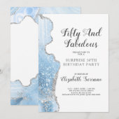 エレガントなブルーアゲートサプライズ 50歳の誕生日 招待状 (正面/裏面)