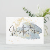 エレガントなブルーオンブレ水彩ゴールドアクセントの結婚式 招待状 (スタンド正面)