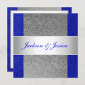 エレガントなブルーグレーのペイズリーの白の婚約パーティ 招待状 (正面/裏面)