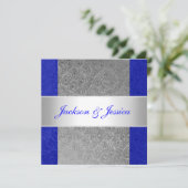 エレガントなブルーグレーのペイズリーの白の婚約パーティ 招待状 (スタンド正面)