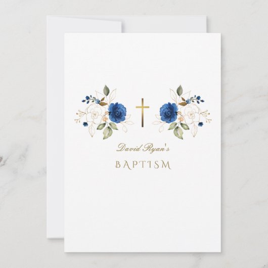 エレガントなブルーゴールドの花ボーイバプテスマ 招待状 (裏面)