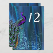 エレガントなブルーサテン調の結婚式テーブルナンバーカード 招待状 (正面/裏面)