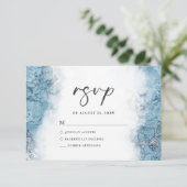 エレガントなブルーシルバーマーブルRSVP 出欠カード (スタンド正面)