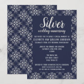 エレガントなブルーシルバー 25周年 誕生日招待状 招待状 (正面/裏面)