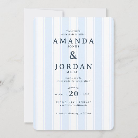 エレガントなブルーストライプの結婚式招待状 招待状 (正面)
