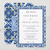 エレガントなブルータイルの結婚式の招待状 招待状 (正面/裏面)