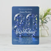 エレガントなブルーダイヤモンド宝石が輝く 80歳の誕生日 招待状 (スタンド正面)