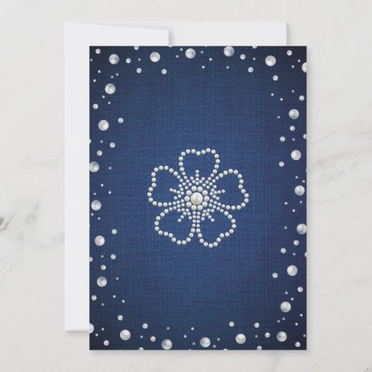 エレガントなブルーデニムとパールのカップルシャワー 招待状 (裏面)
