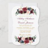 エレガントなブルーバーズグンディーの水彩花モチーフのウェディングBR 招待状 (正面)