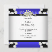 エレガントなブルーパール ブラック ホワイト ダイヤモンド 誕生日 招待状 (裏面)