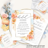 エレガントなブルーピンクとピーチのブライダルシャワー 招待状