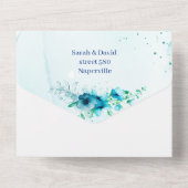 エレガントなブルーフラワーオリジナルセーブザデート オールインワン招待状 (裏面)