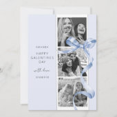 エレガントなブルーボウ3写真ガレンティンズデーカード シーズンカード (正面)