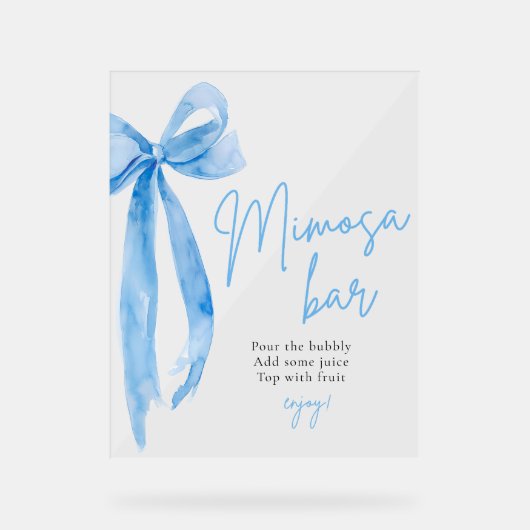 エレガントなブルーボウ 彼女は結婚する ミモザ バー アクリルサイン (正面)