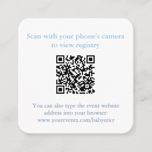 エレガントなブルーボウQRコードシャワーレジストリーまたはRSVP エンクロージャーカード (正面)