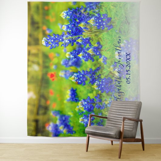 エレガントなブルーボネットのウェディング フォトブース 背景 タペストリー (インサイチュ)